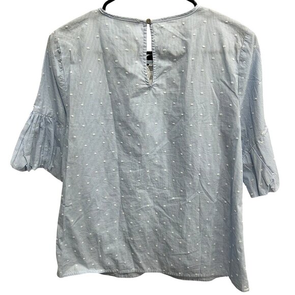 CeCe Blue Swiss Dot Blouse Lace Yoke Puff Sleeves Sz S Coastal Cowgirl Feminine - Picture 2 of 11